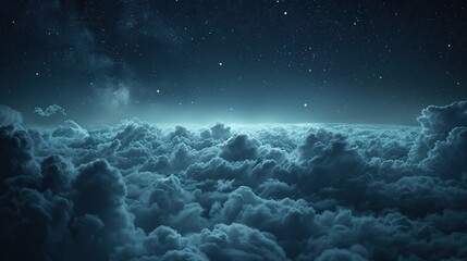 night sky with fluffy clouds and stars