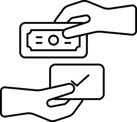 Sticker - Exchange of ballots and money icon for corruption in black line art.