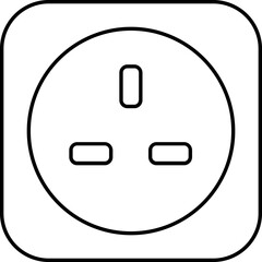 Poster - Three Pin Socket Icon in Black Line Art.