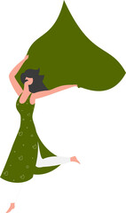 Wall Mural - Illustration of faceless Indian woman wearing green suits in dance pose.