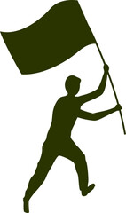 Poster - Silhouette man character holding waving flag in running pose illustration.