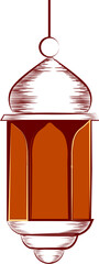 Wall Mural - Orange and Red Arabic Lantern Icon in Doodle Style.