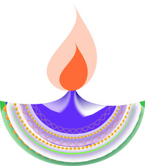 Sticker - Colorful Burning Oil Lamp (Diya) Element in Flat Style.