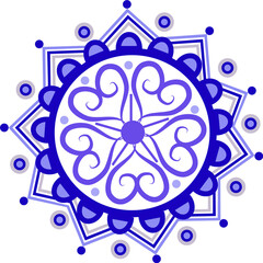 Sticker - Floral Mandala or Rangoli Element in Blue and Purple Color.