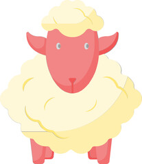 Sticker - Cartoon Lamb Icon in Red and Yellow Color.