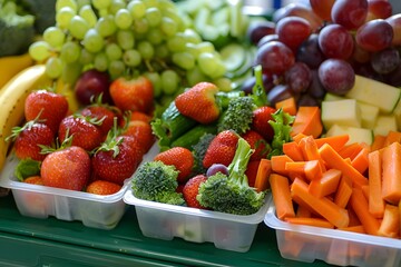 Wall Mural - Fruit and vegetables on the plastic boxes.