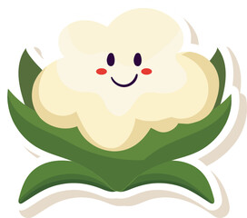 Sticker - Smiley Cauliflower Cartoon Icon in Sticker Style.