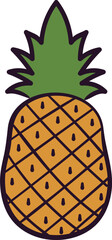 Wall Mural - Flat Style Pineapple Icon in Yellow and Green Color.