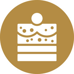 Poster - Delicious cake slice or pastry circle icon in brown and white color.