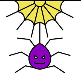 Sticker - Scary Spider Web Icon in Purple and Yellow Color.