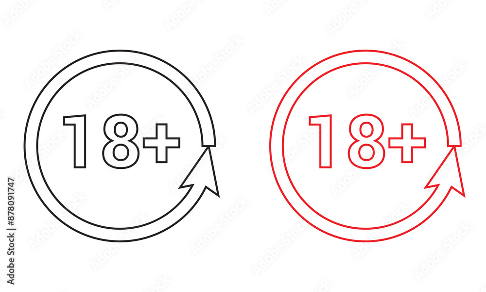 18 sign warning symbol isolated on white background, 18 plus, censored ...