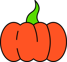 Sticker - Pumpkin Icon in Orange and Green Color.