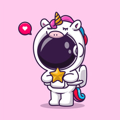 Wall Mural - cute astronaut wearing unicorn holding star cartoon vector icon illustration science animal icon con