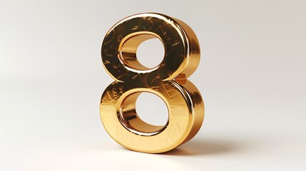 eight gold number on white wall background