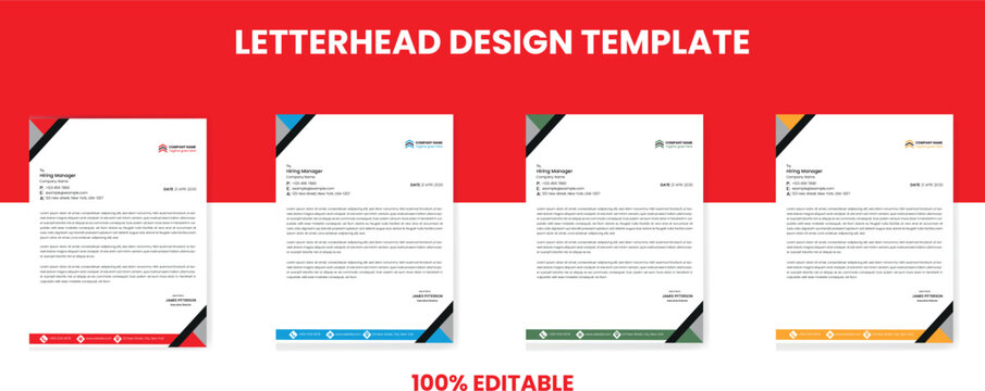 Business Letterhead design template with 4 color variations abstract corporate letterhead