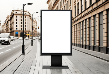 White signboard or lightbox on roadside for advertisement placement. outdoor city light billboard template. Blank billboard mock up.