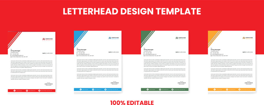 Business Letterhead design template with 4 color variations abstract corporate letterhead