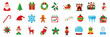 © Pixel Pine - Christmas holiday flat icons - Santa Claus, xmas tree, star, candy cane, nutcracker, mistletoe, reindeer, sleigh with gifts. Vector cartoon illustration.