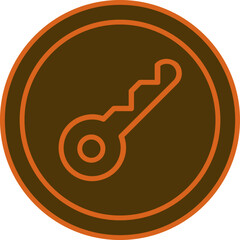 Sticker - Key Circle Icon or Symbol in Bronze and Orange Color.