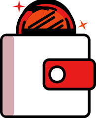 Sticker - Flat Style Coin In Wallet Orange And White Icon.