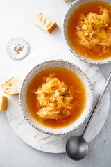 Wall Mural - Homemade sauerkraut soup served with bread