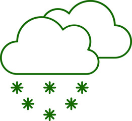 Sticker - Green Linear Style Snowfall Clouds Icon.