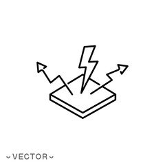 anti static surface icon, safety from electricity, remove charge energy, thin line symbol isolated on white background, editable stroke eps 10 vector illustration