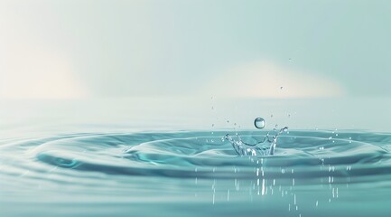 Poster - Water drop falling in water with empty background space, abstract banner for a clean and fresh concept of nature and environment protection, ecology or health care idea