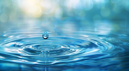Poster - Water drop falling in water with empty background space, abstract banner for a clean and fresh concept of nature and environment protection, ecology or health care idea