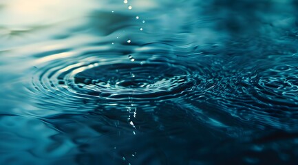 Poster - Water drop falling in water with empty background space, abstract banner for a clean and fresh concept of nature and environment protection, ecology or health care idea