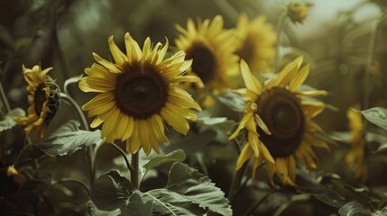 Wall Mural - Old photo featuring sunflowers