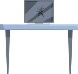 Poster - Broken computer monitor with a cracked screen is sitting on a desk, suggesting a workplace accident or technical malfunction