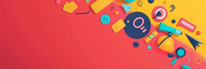 Poster - Abstract Colorful Background with Icons and Shapes - Abstract colorful background with icons and shapes. The design features vibrant colors and geometric elements, creating a modern and trendy aesthet