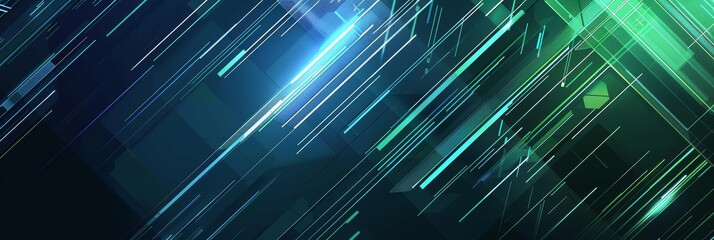 Poster - Abstract Digital Art with Blue and Green Lines - Abstract digital art with blue and green lines intersecting on a dark background. The lines create a sense of motion and energy, making the art feel dy