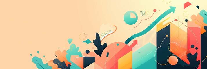 Poster - Abstract Growth & Development - Abstract illustration depicting growth and development with colorful shapes, arrows, and charts. - Abstract illustration depicting growth and development with colorful 