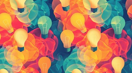 Poster - Abstract Lightbulb Design - Abstract design with many lightbulbs surrounded by colorful waves, representing creativity, innovation, and new ideas. - Abstract design with many lightbulbs surrounded by 