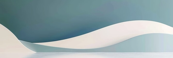 Poster - Abstract White and Blue Waves Background - A minimalist abstract background featuring smooth white curves against a calming blue backdrop, creating a dynamic and modern design. - A minimalist abstract