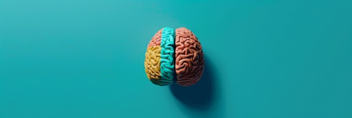 Poster - Colorful Brain on Blue Background - A colorful 3D illustration of a brain on a blue background representing the human mind. - A colorful 3D illustration of a brain on a blue background representing th