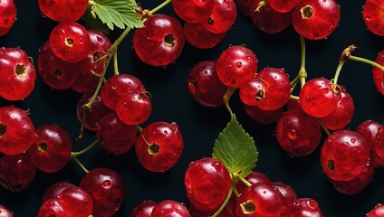 red currants on a black background