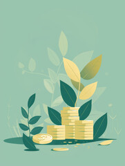 Poster - Financial Growth and Prosperity with Lush Greenery - Investment theme, minimal flat design background, sleek and modern layout, muted color palette, ample copy space for text, crisp and clean lines, v