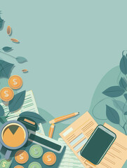 Poster - Financial Planning Illustration - Investment theme, minimal flat design background, sleek and modern layout, muted color palette, ample copy space for text, crisp and clean lines, visually appealing a