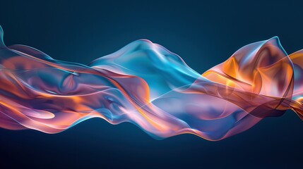 Wall Mural - Delicate translucent waves of blue orange hues texture background image. Abstract photo backdrop wallpaper realistic. Sense of lightness and fluidity concept photorealistic