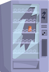 Poster - Cartoon broken vending machine with cracked glass for selling snacks and drinks