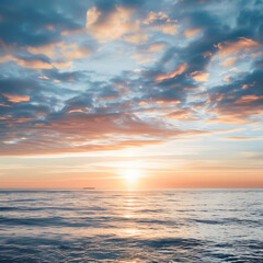 Wall Mural - 4️⃣ photograph of the vast sea under an orange and blue sky at sunset, in a minimalist style, with b