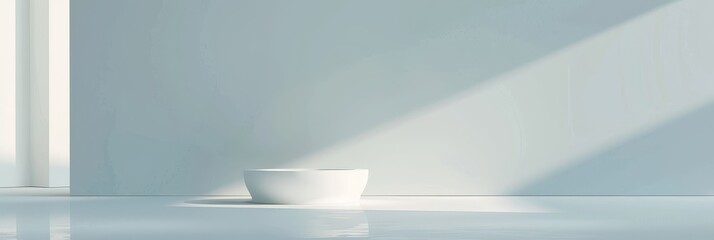 Poster - Minimalist White Room with a Bowl - A minimalist white room with a bowl in the center, with sunlight casting shadows on the wall. - A minimalist white room with a bowl in the center, with sunlight cas
