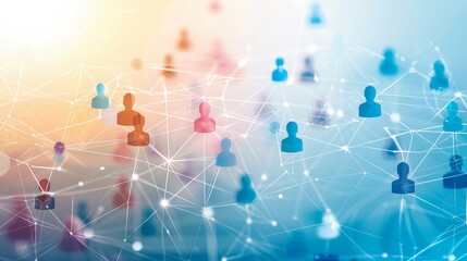 Poster - Network of Connections - Abstract illustration of a network of connections represented by human icons connected by lines, symbolizing online communities and global communication. - Abstract illustrati