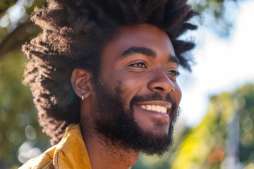 Wall Mural - Afro Hair Man. Candid Portrait of Attractive American Young Adult with Cool Afro Hairstyle