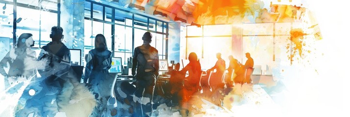 Poster - teamwork and collaboration in a modern office - a group of people are working together in a modern o