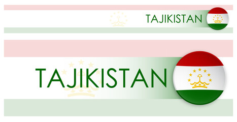Wall Mural - Tajikistan flag horizontal web banner in modern neomorphism style. Webpage Tajikistan country header button for mobile application or internet site. Vector