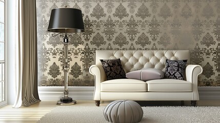 Poster - Enhance your living room with luxurious damask wallpaper, adding timeless depth and sophistication.